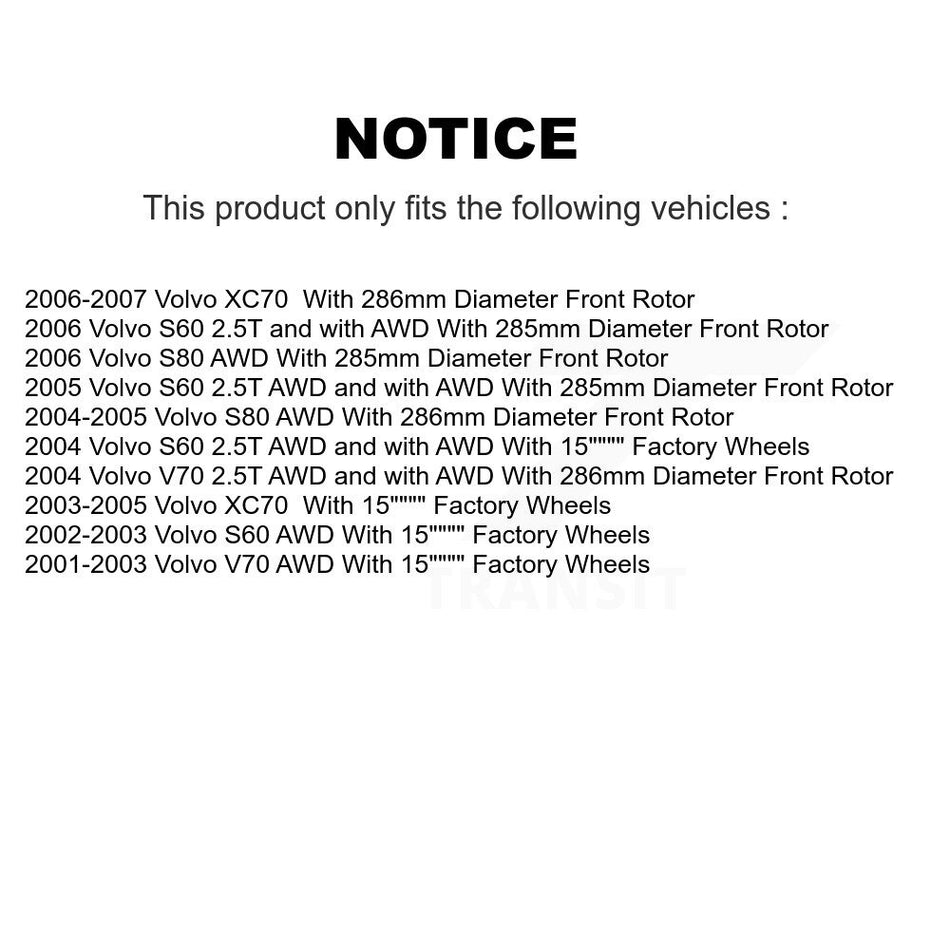 Front Rear Hub Bearings Assembly Disc Brake Rotors And Semi-Metallic Pads Kit (10Pc) For Volvo S60 XC70 V70 S80 KBB-108800