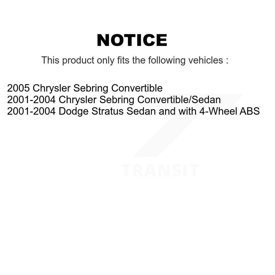 Front Rear Hub Bearings Assembly Disc Brake Rotors And Semi-Metallic Pads Kit (10Pc) For Chrysler Sebring Dodge Stratus KBB-109493