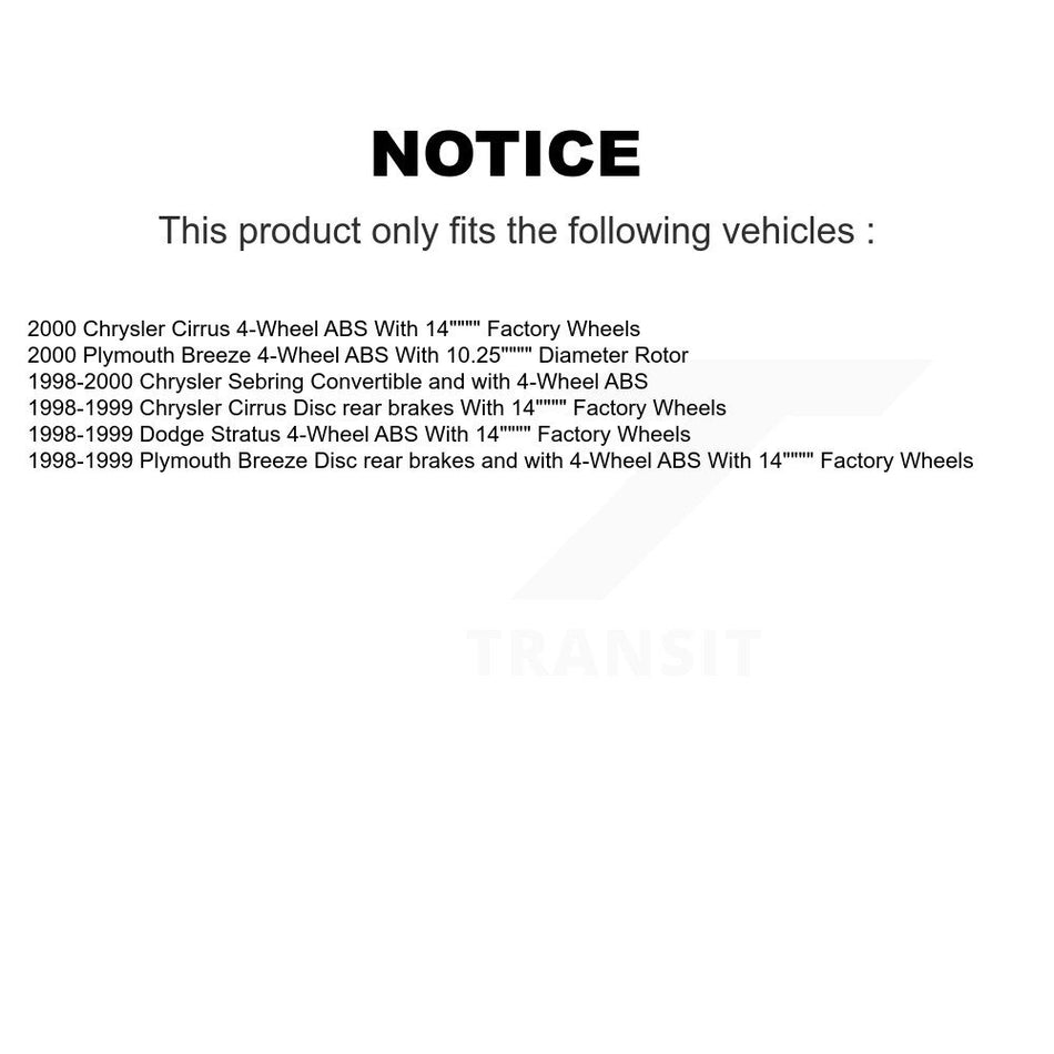 Front Rear Hub Bearings Assembly Disc Brake Rotors And Semi-Metallic Pads Kit (10Pc) For Chrysler Sebring Cirrus Dodge Stratus Plymouth Breeze KBB-109495