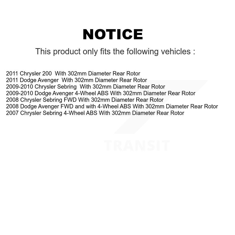 Front Rear Hub Bearings Assembly Coated Disc Brake Rotors And Semi-Metallic Pads Kit (10Pc) For Chrysler Dodge Avenger Sebring 200 With 302mm Diameter Rotor KBB-110995