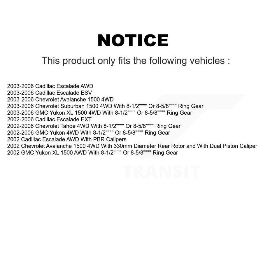 Front Rear Hub Bearing Coat Brake Rotor Pads Shoe Kit (10Pc) For Chevrolet Avalanche 1500 KBB-111791