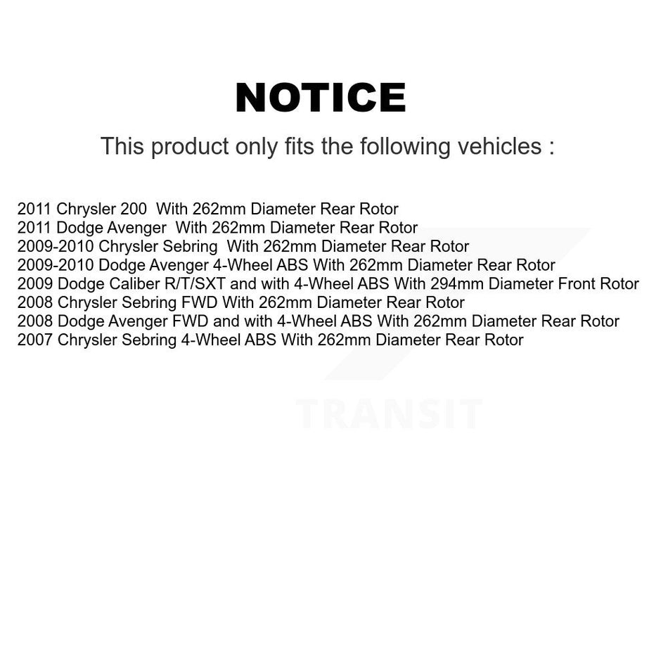 Front Rear Hub Bearings Assembly Coated Disc Brake Rotors And Semi-Metallic Pads Kit (10Pc) For Dodge Chrysler Avenger Sebring 200 Caliber KBB-112082