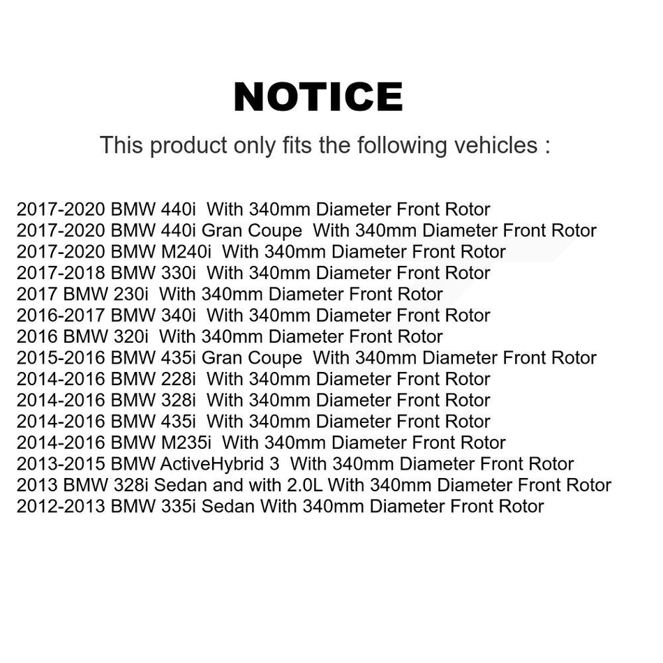 Front Hub Bearing Assembly With Coated Disc Brake Rotors And Semi-Metallic Pads Kit For BMW 328i 428i Gran Coupe 340i 435i ActiveHybrid 3 KBB-113752