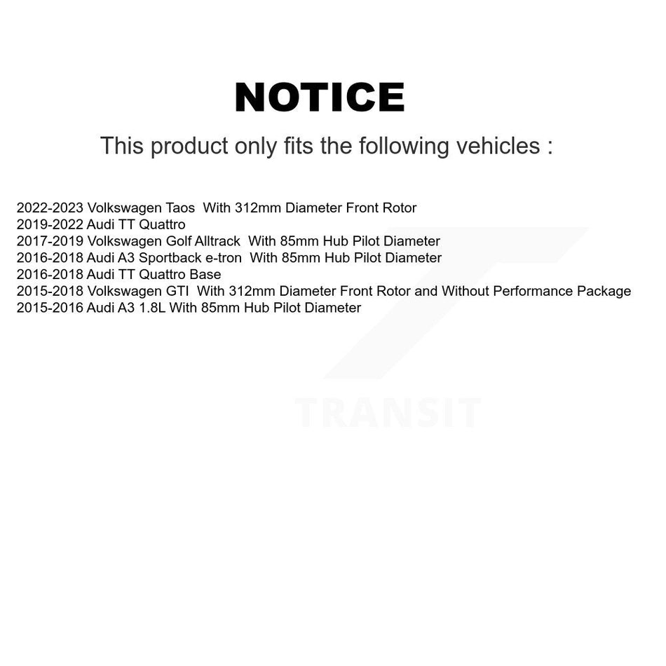 Front Hub Bearing Assembly With Coated Disc Brake Rotors And Semi-Metallic Pads Kit For Volkswagen GTI Audi Golf Alltrack A3 Sportback e-tron TT Quattro KBB-113763