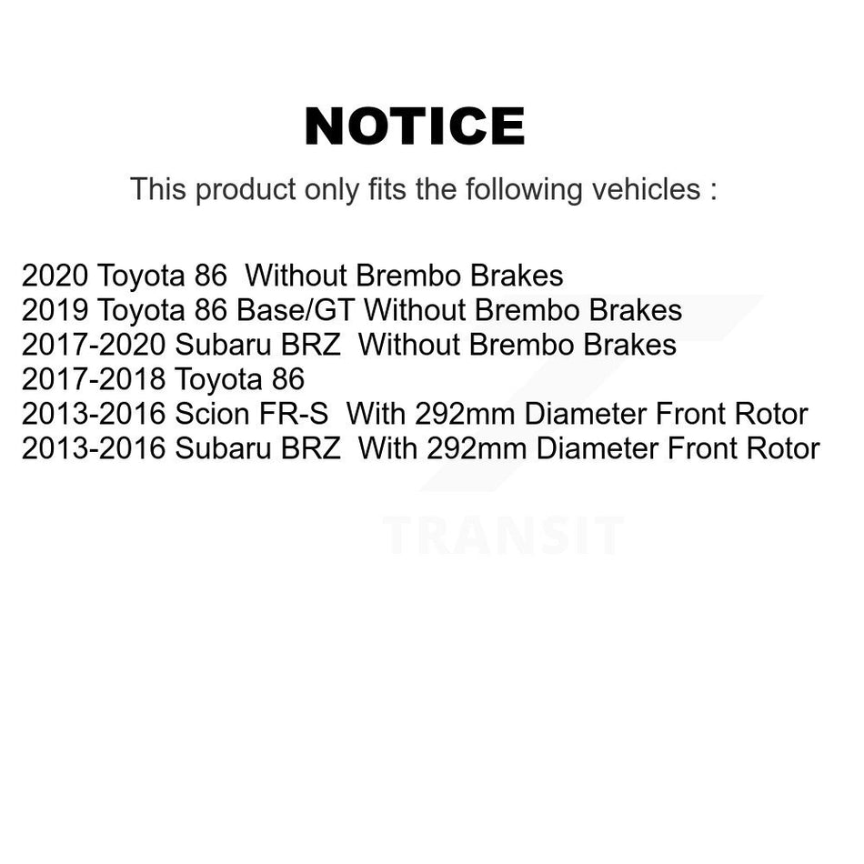 Front Hub Bearing Assembly With Coated Disc Brake Rotors And Semi-Metallic Pads Kit For Scion FR-S Subaru BRZ Toyota 86 KBB-114706