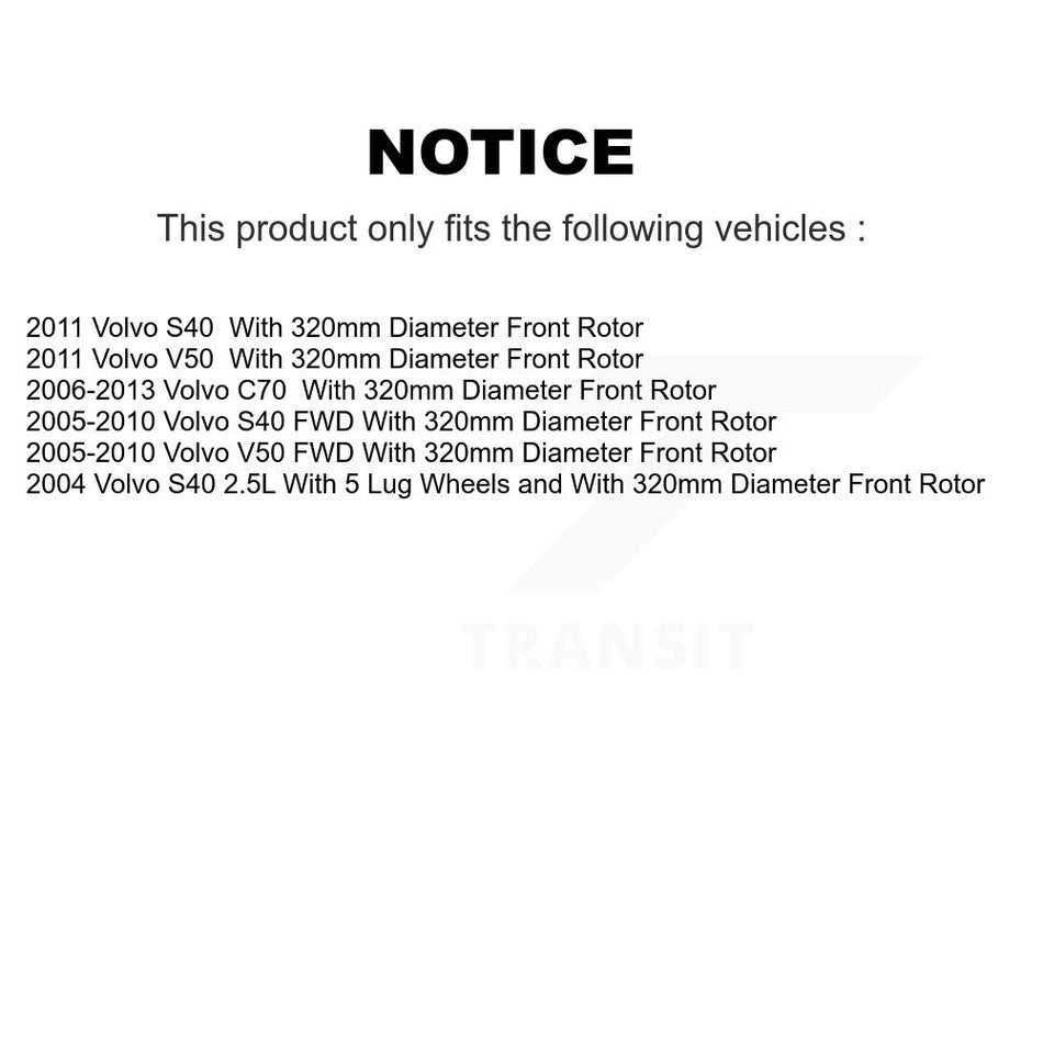 Front Rear Hub Bearings Assembly Coated Disc Brake Rotors And Semi-Metallic Pads Kit (10Pc) For Volvo S40 C70 V50 With 320mm Diameter Rotor KBB-114935