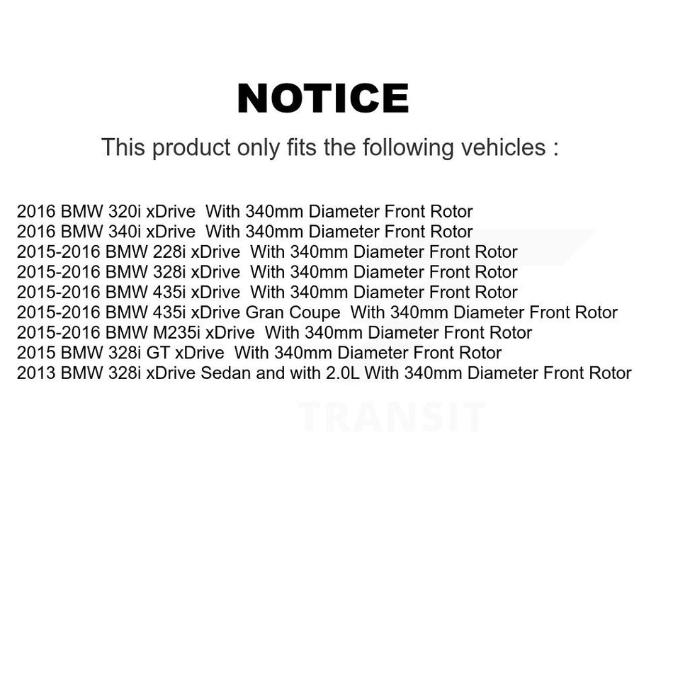 Front Hub Bearing Assembly With Coated Drilled Slotted Disc Brake Rotors And Semi-Metallic Pads Kit For BMW 428i xDrive Gran Coupe 228i 340i 435i KBB-116596