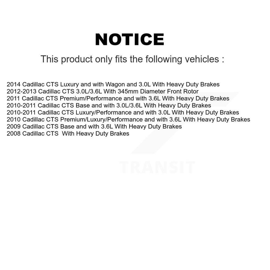 Front Hub Bearing Assembly With Coated Disc Brake Rotors And Ceramic Pads Kit For Cadillac CTS KBB-116938
