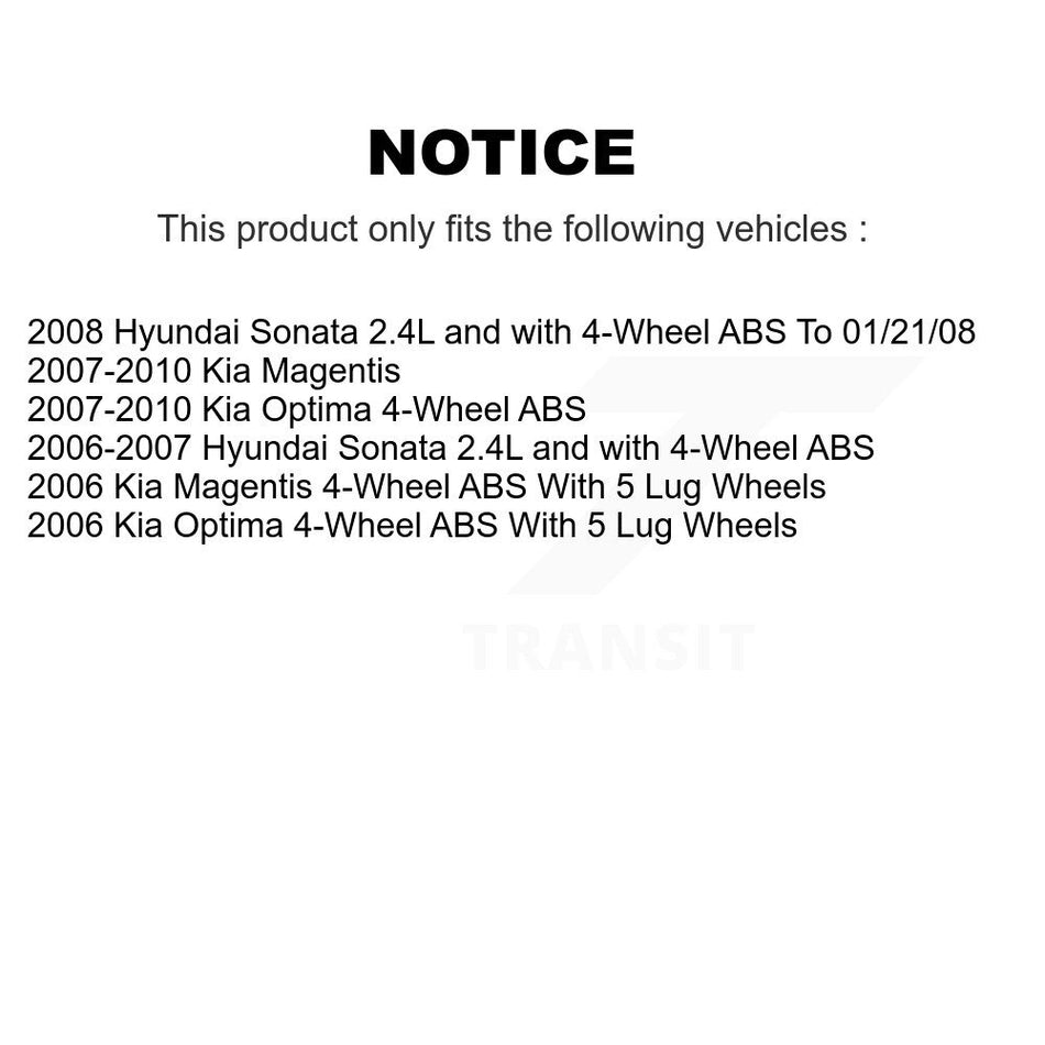 Front Rear Wheel Hub Bearings Assembly Disc Brake Rotors And Ceramic Pads Kit (10Pc) For Hyundai Sonata Kia Optima Magentis KBB-117097