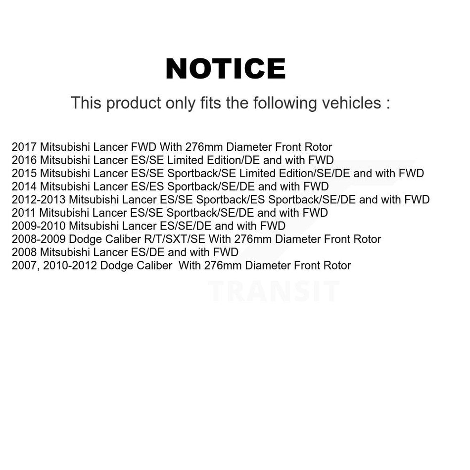 Front Wheel Bearing With Coated Disc Brake Rotors And Ceramic Pads Kit For Dodge Caliber Mitsubishi Lancer KBB-118173