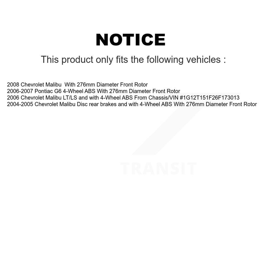 Front Hub Bearing Assembly With Coated Disc Brake Rotors And Ceramic Pads Kit For Chevrolet Malibu Pontiac G6 KBB-121298