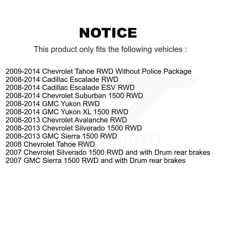 Front Hub Bearing Assembly With Coated Disc Brake Rotors And Ceramic Pads Kit For Chevrolet Silverado 1500 GMC Sierra Tahoe Suburban Yukon XL Avalanche Cadillac Escalade ESV KBB-121354