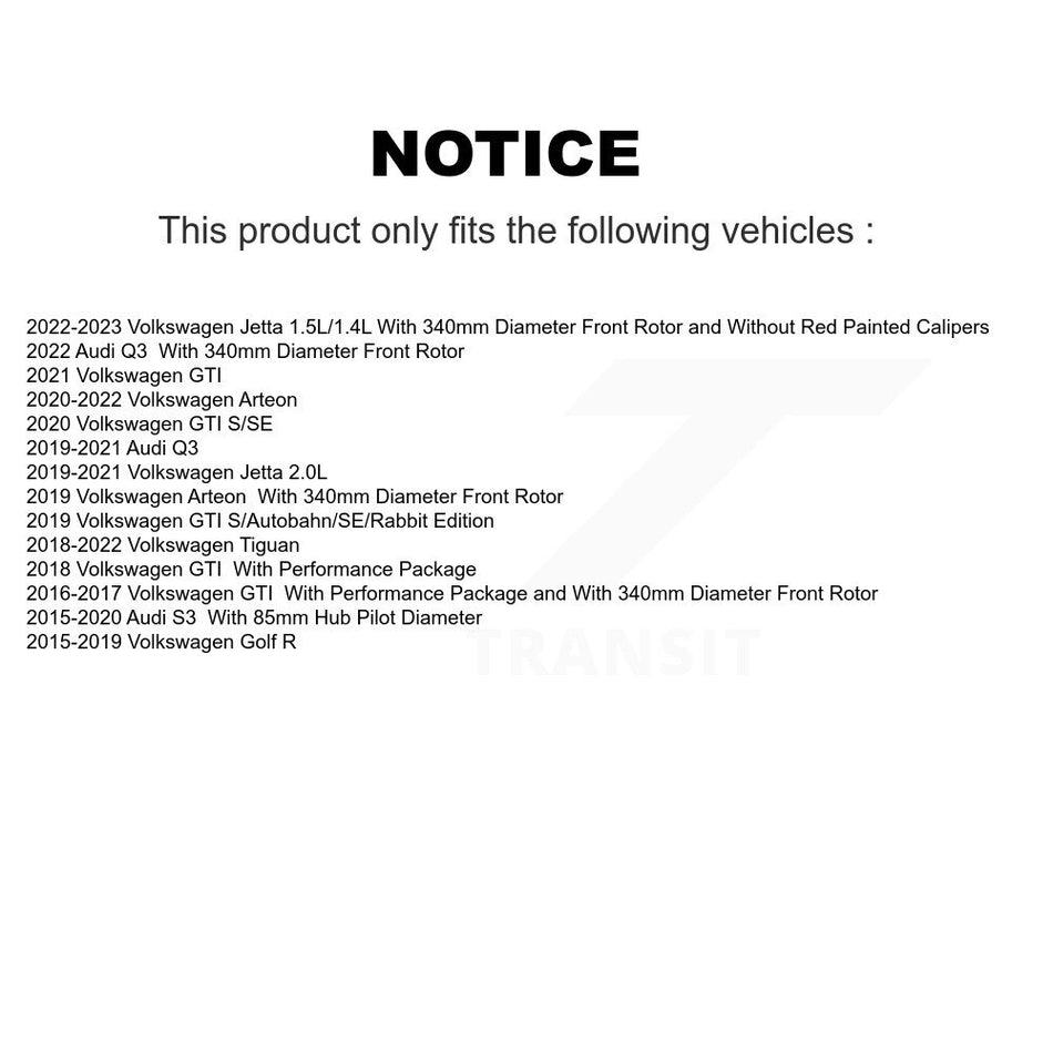 Front Hub Bearing Brake Rotor & Pad Kit For Volkswagen Tiguan Jetta Audi Q3 GTI Golf R S3 KBB-121940