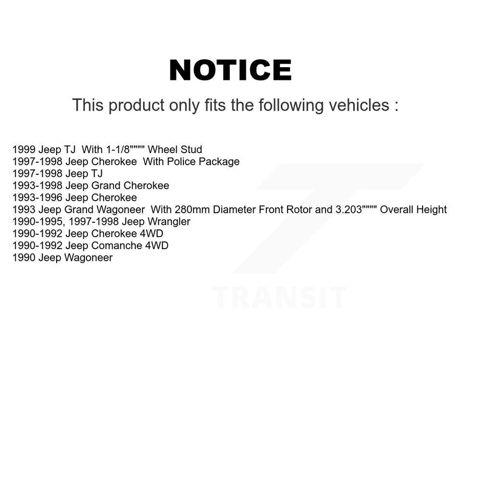 Front Hub Bearing Assembly With Disc Brake Rotors And Ceramic Pads Kit For Jeep Wrangler Grand Cherokee Comanche Wagoneer TJ KBB-122028