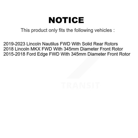 Front Rear Hub Bearing Coat Brake Rotor Pad Kit (10Pc) For Ford Edge Lincoln Nautilus MKX KBB-127020