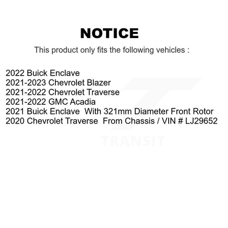 Front Hub Bearing Drill Slot Brake Rotor Pad Kit For Chevrolet Traverse Blazer GMC Acadia KBB-129730