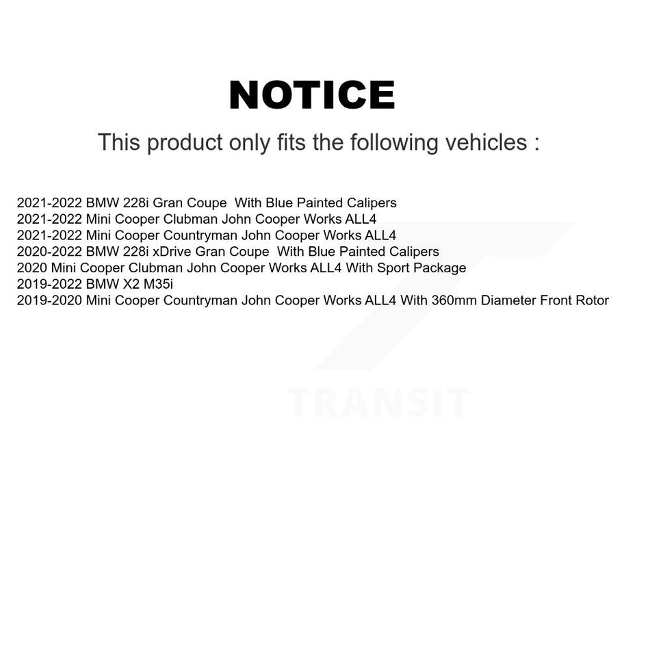 Front Hub Bearing Coated Brake Rotor & Pads Kit For Mini Cooper Countryman BMW X2 Clubman KBB-130819