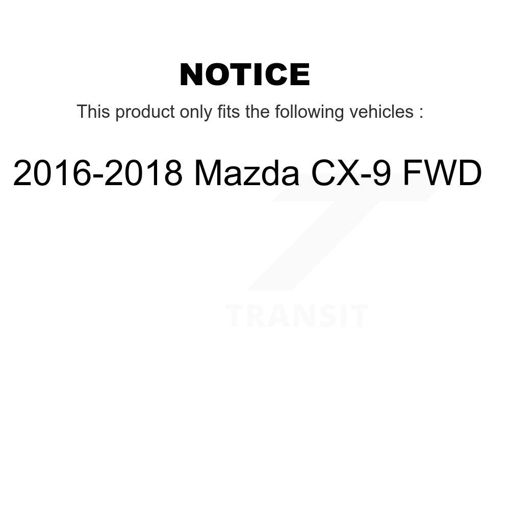 Front Rear Hub Bearing Coated Brake Rotor And Pad Kit (10Pc) For 2016-2018 Mazda CX-9 FWD KBB-130922