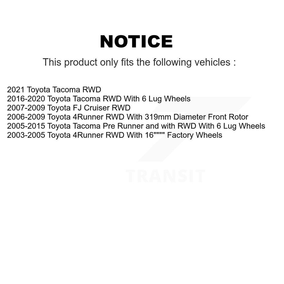 Front Hub Bearing Drilled Slot Brake Rotor & Pad Kit For Toyota Tacoma 4Runner FJ Cruiser KBB-131333