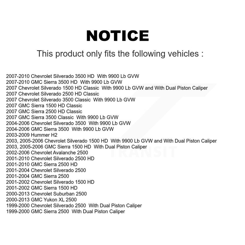 Front Rear Disc Brake Caliper Assembly Left Right Side (Driver Passenger) Kit For Chevrolet Silverado 2500 HD GMC Sierra 3500 Hummer H2 Classic 1500 Suburban Yukon XL Avalanche KBC-100061