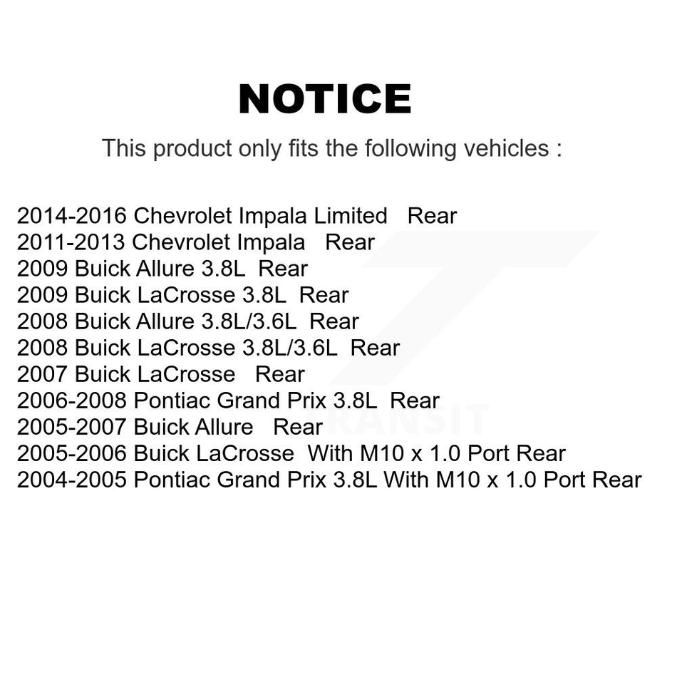 Rear Disc Brake Caliper Assembly Left Right Side (Driver Passenger) Kit For Chevrolet Impala Pontiac Grand Prix Buick LaCrosse Limited Allure KBC-100296