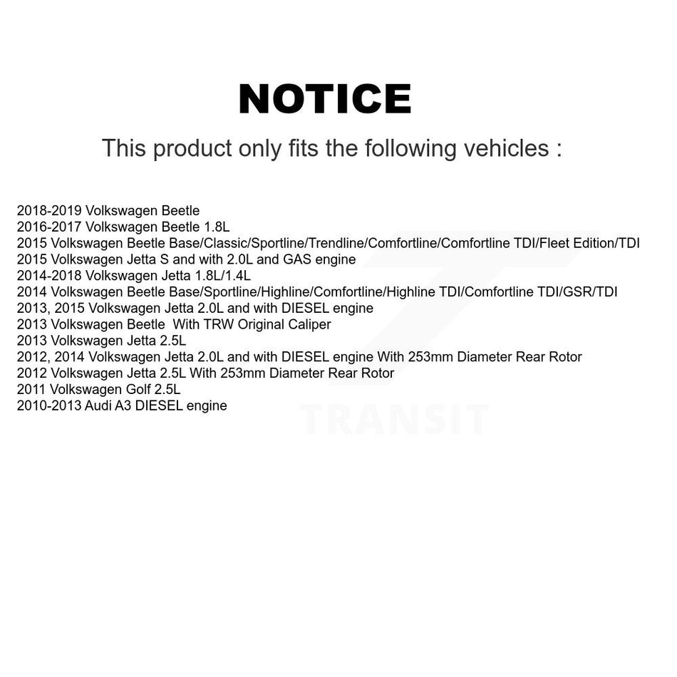 Rear Disc Brake Caliper Left Right Side Kit For Volkswagen Jetta Beetle Golf Audi A3 KBC-100388