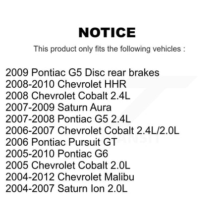 Rear Brake Caliper Kit For Chevrolet Malibu Pontiac Cobalt G5 G6 Saturn Ion HHR Pursuit KBC-100448