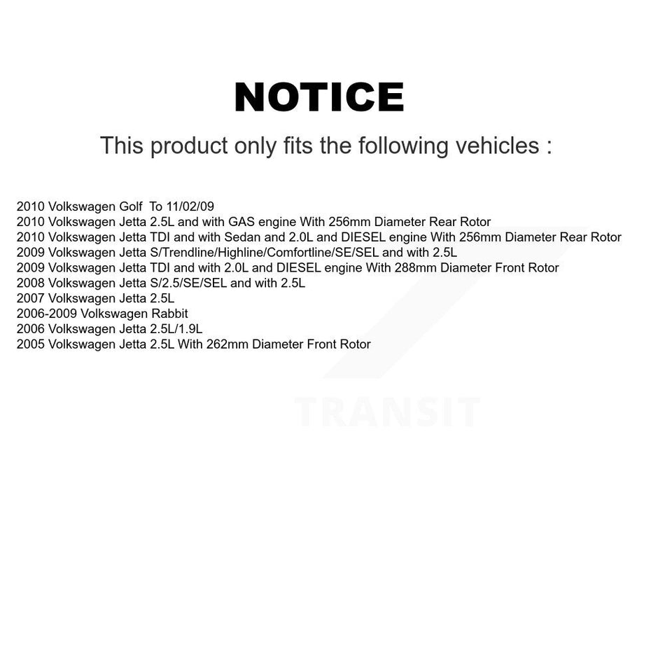 Front Rear Disc Brake Caliper Assembly Left Right Side (Driver Passenger) Kit For Volkswagen Jetta Rabbit Golf KBC-100464