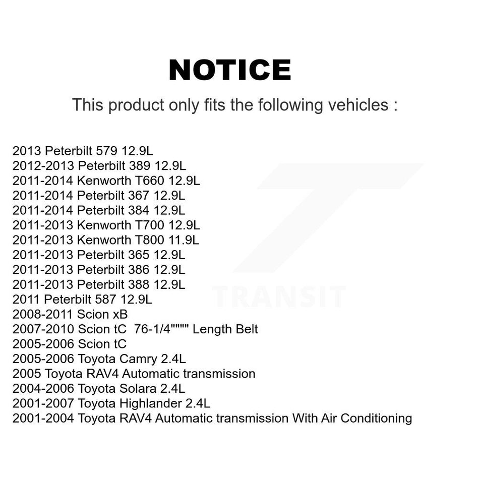 Serpentine Belt KBR-5070763 For Toyota Camry Highlander RAV4 Solara Scion xB tC Peterbilt 367 T800