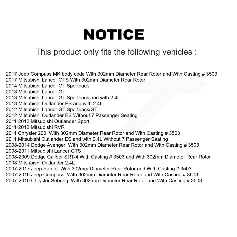 Rear Disc Brake Caliper Rotors And Ceramic Pads Kit For Jeep Patriot Dodge Compass Avenger Chrysler Sebring Mitsubishi Lancer Caliber 200 Outlander Sport RVR KC8-100675N