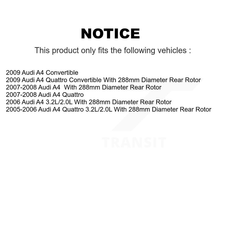 Rear Disc Brake Caliper Rotors And Semi-Metallic Pads Kit For Audi A4 Quattro KC8-100678P