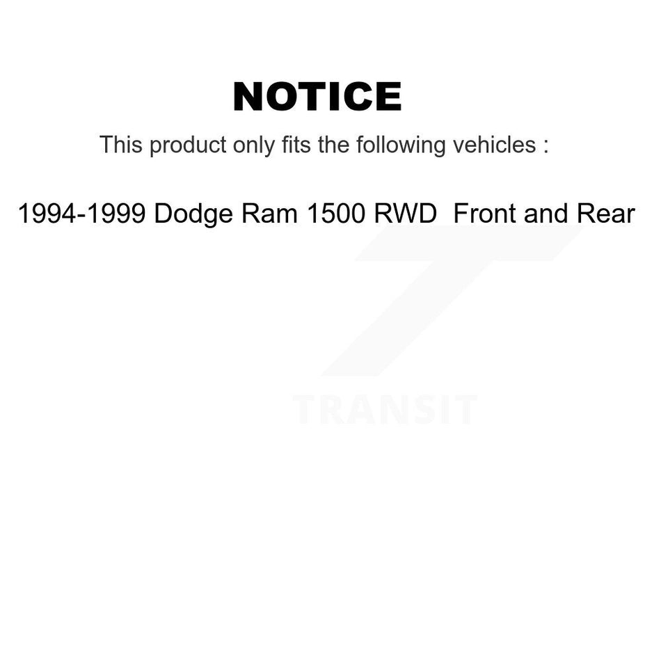 Front Rear Disc Brake Caliper Rotors Drums Ceramic Pads Shoes And Hardware Kit (9Pc) For 1994-1999 Dodge Ram 1500 RWD KC8-100768C