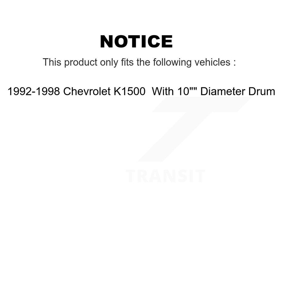 Front Rear Disc Brake Caliper Rotors Drums Semi-Metallic Pads Shoes Wheel Cylinders And Hardware Kit (11Pc) For 1992-1998 Chevrolet K1500 With 10" Diameter Drum KC8-100872S