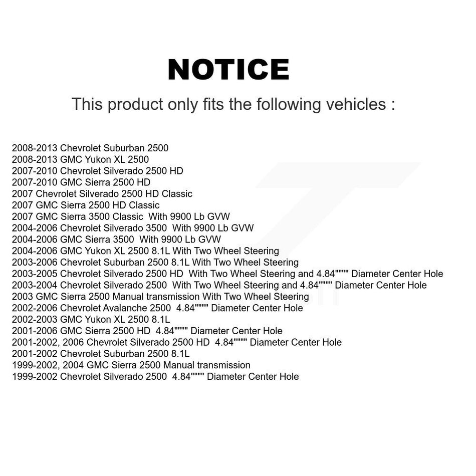 Rear Disc Brake Caliper Rotors And Semi-Metallic Pads Kit For Chevrolet Silverado 2500 HD GMC Sierra 3500 Classic Suburban Yukon XL Avalanche KC8-101013N