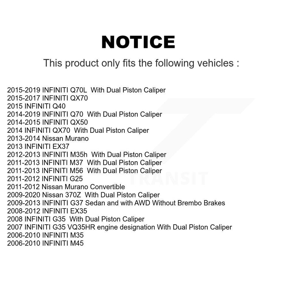 Front Brake Caliper Drill Slotted Rotor Semi-Metallic Pad Kit For INFINITI Nissan Murano KCD-100087P