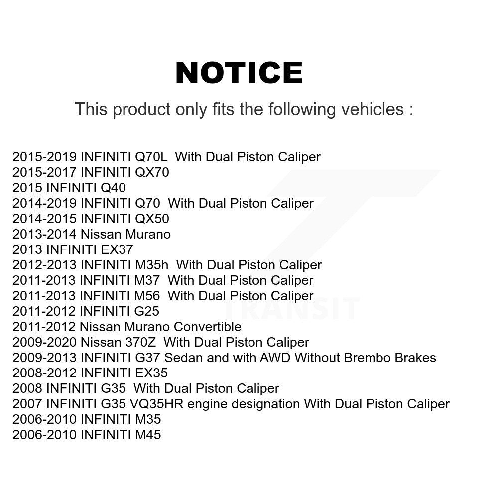 Front Brake Caliper Drill Slotted Rotor Semi-Metallic Pad Kit For INFINITI Nissan Murano KCD-100349N