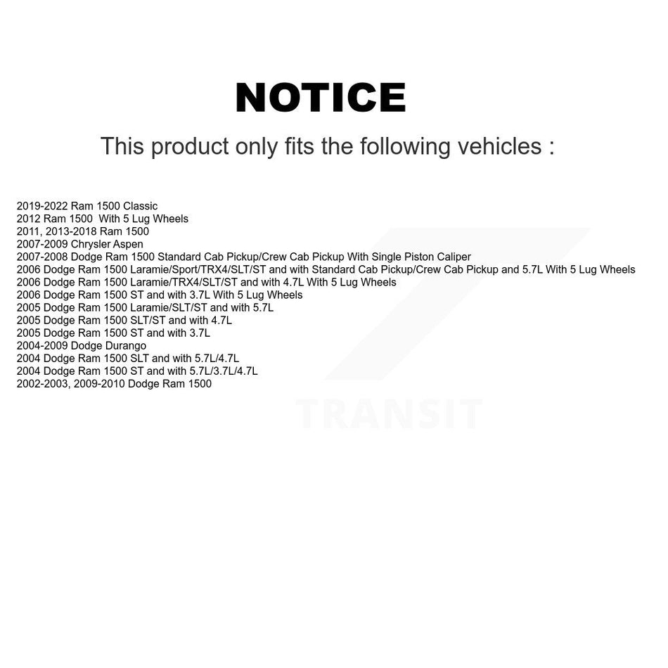 Rear Brake Caliper Drill Slotted Rotors Semi-Metallic Pad Kit For Ram 1500 Classic Dodge KCD-101581N
