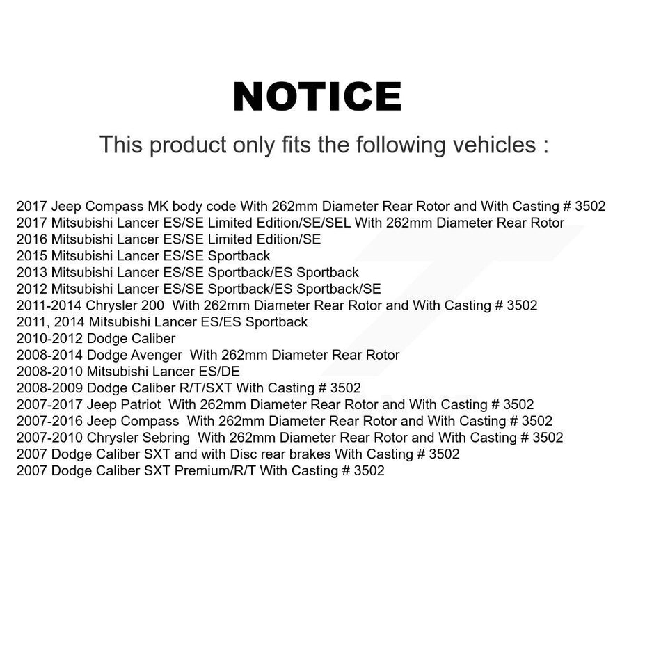 Rear Disc Brake Caliper Coated Rotors And Ceramic Pads Kit For Jeep Dodge Patriot Chrysler Compass Avenger 200 Caliber Sebring Mitsubishi Lancer KCG-100046C