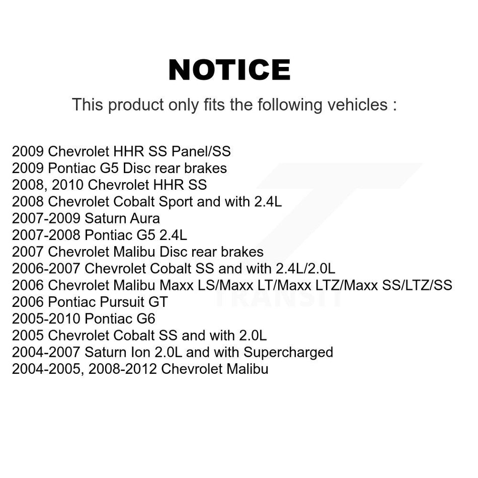 Rear Brake Caliper Coat Rotors Semi-Metallic Pad Kit For Chevrolet Malibu Pontiac Cobalt KCG-100066P