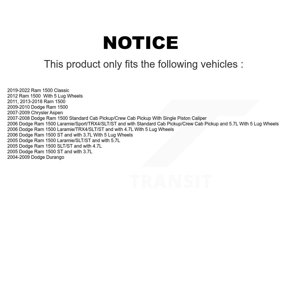 Rear Brake Caliper Coat Rotor & Semi-Metallic Pad Kit For Ram 1500 Classic Dodge Durango KCG-100079S