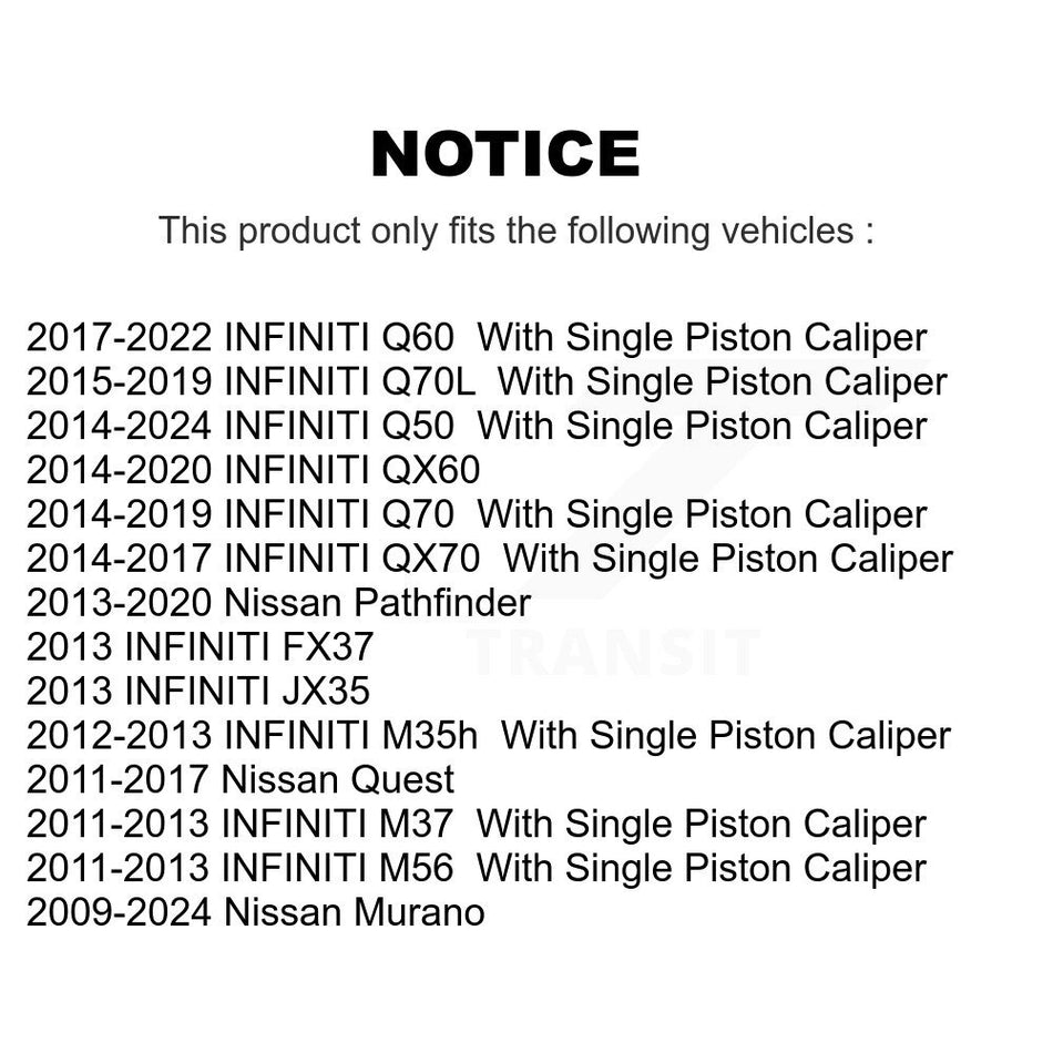 Rear Disc Brake Caliper Coated Rotors And Semi-Metallic Pads Kit For Nissan Murano INFINITI Pathfinder QX60 Q50 Quest JX35 M37 Q60 Q70 Q70L M56 M35h KCG-100247P