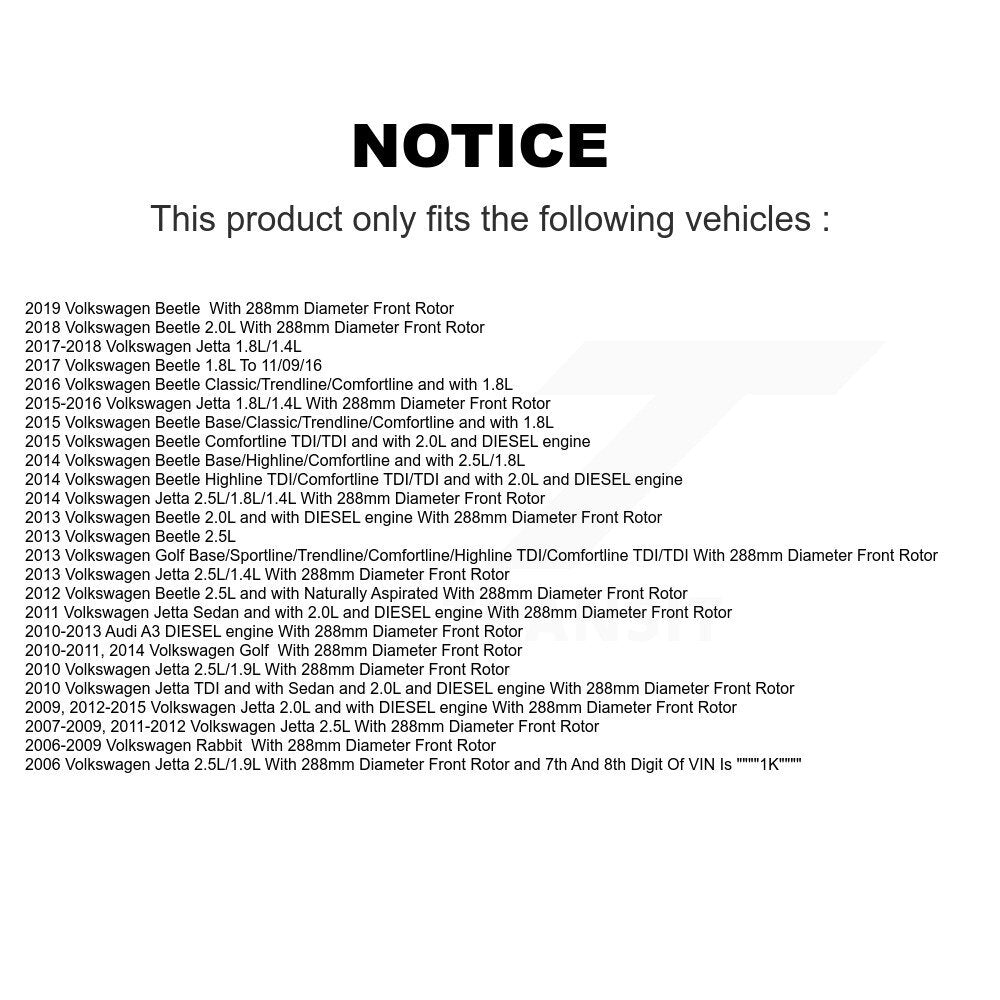 Front Brake Caliper Coat Rotor Semi-Metallic Pad Kit For Volkswagen Jetta Golf Beetle A3 KCG-100452S