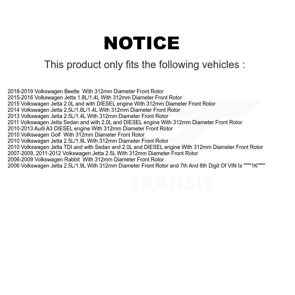 Front Brake Caliper Coat Rotor & Ceramic Pad Kit For Volkswagen Jetta Rabbit Golf Beetle KCG-100507C