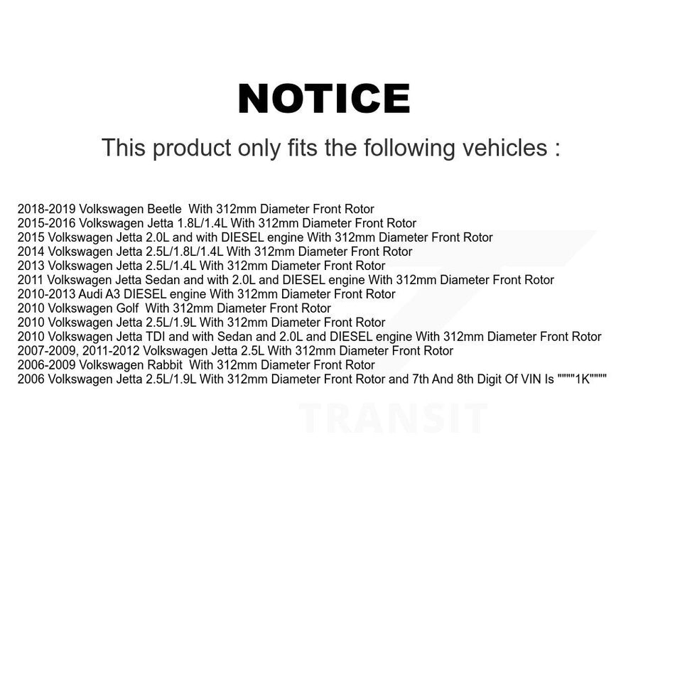 Front Brake Caliper Coat Rotor & Ceramic Pad Kit For Volkswagen Jetta Rabbit Golf Beetle KCG-100514T