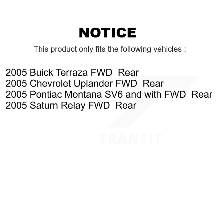 Rear Disc Brake Caliper Coated Rotors And Ceramic Pads Kit For 2005 Chevrolet Uplander Pontiac Montana Buick Terraza Saturn Relay KCG-100726N