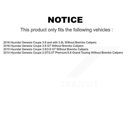 Front Disc Brake Caliper Coated Rotors And Ceramic Pads Kit For Hyundai Genesis Coupe KCG-100766T
