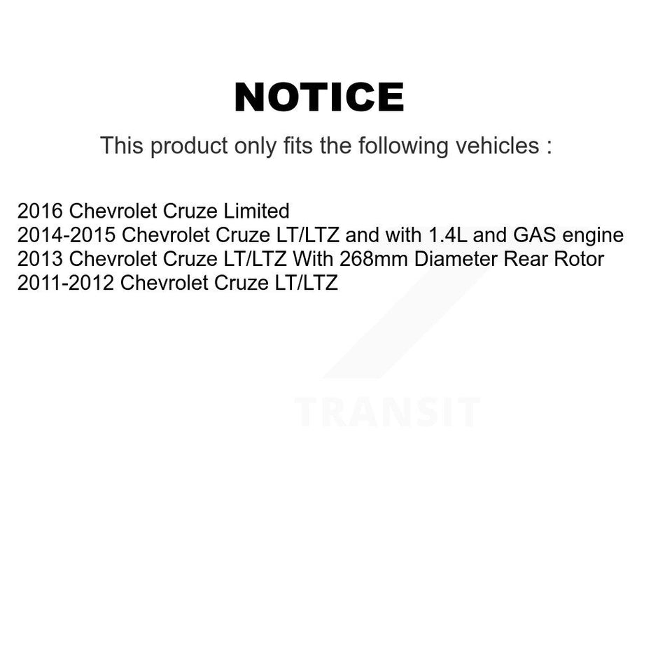 Front Rear Disc Brake Caliper Coated Rotors And Semi-Metallic Pads Kit (10Pc) For Chevrolet Cruze Limited KCG-100773S