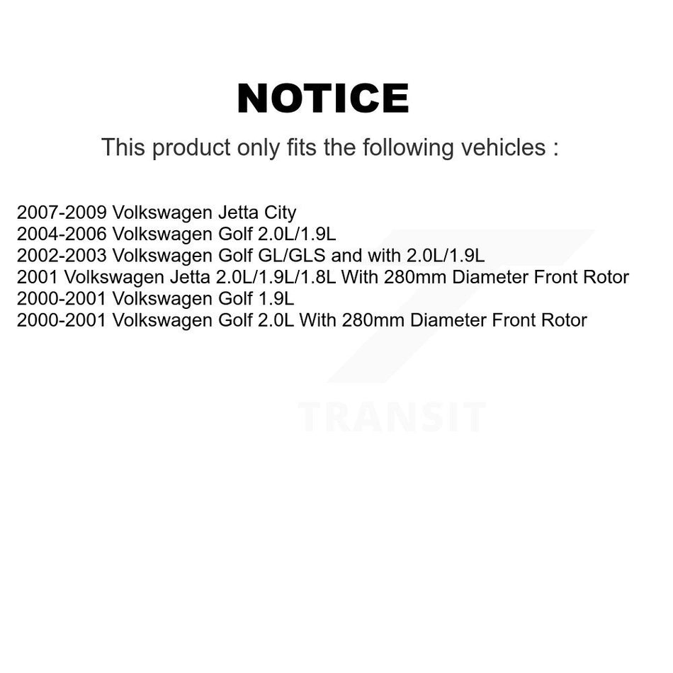 Front Rear Disc Brake Caliper Coated Rotors And Semi-Metallic Pads Kit (10Pc) For Volkswagen Jetta City KCG-100923S