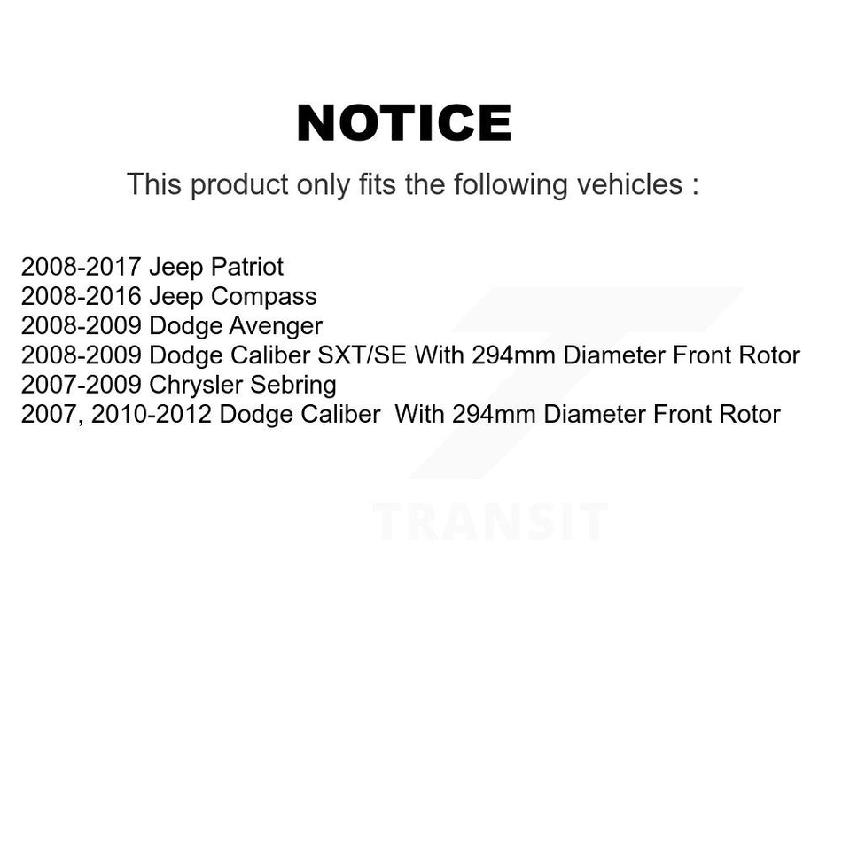 Front Rear Brake Caliper Coat Rotors Drum Ceramic Pad Kit (8Pc) For Jeep Patriot Compass KCG-101401N