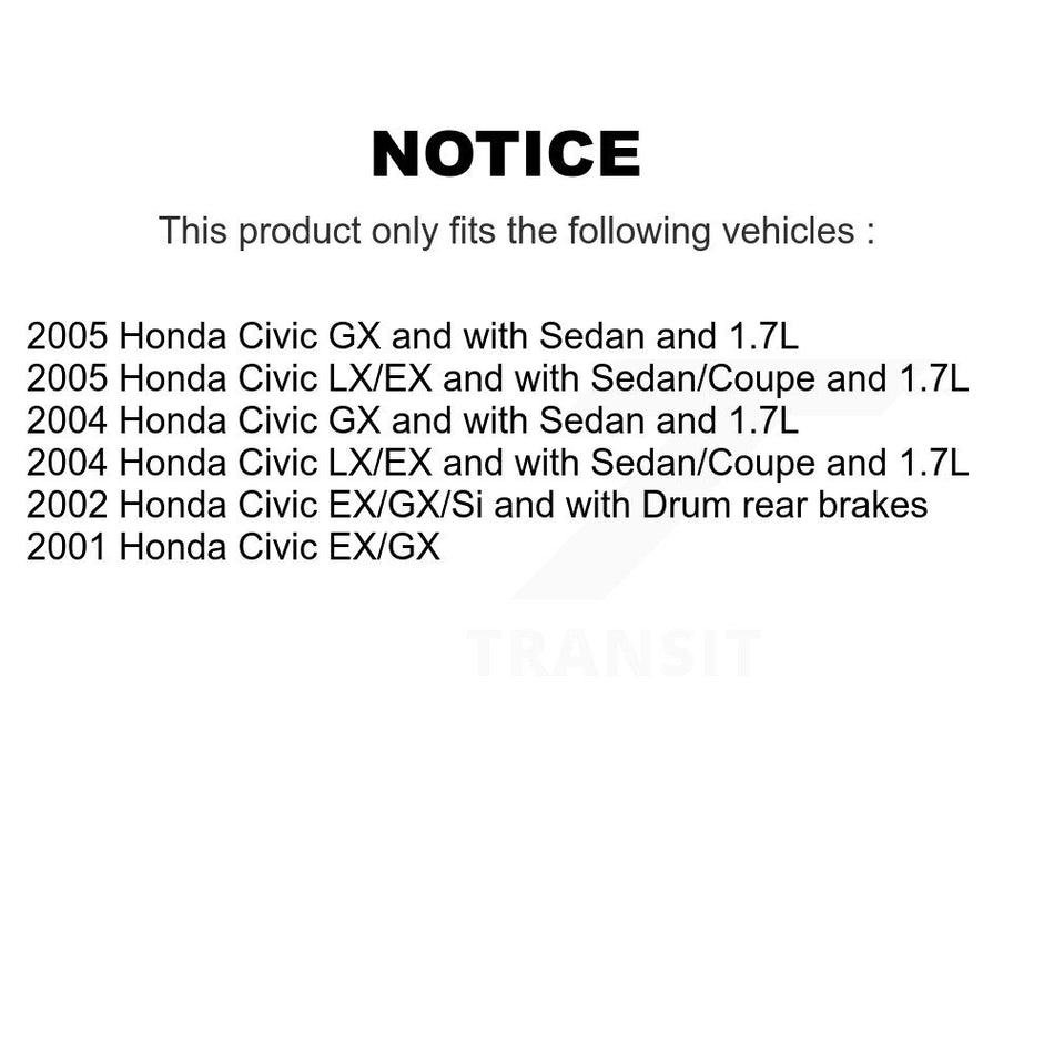 Front Rear Disc Brake Caliper Coated Rotors Drums Ceramic Pads Shoes Wheel Cylinders And Hardware Kit (11Pc) For Honda Civic KCG-101433N
